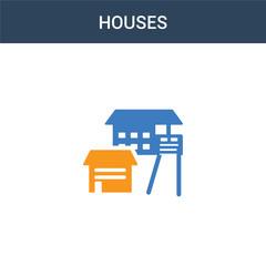 two colored Houses concept vector icon. 2 color Houses vector illustration. isolated blue and orange eps icon on white background.