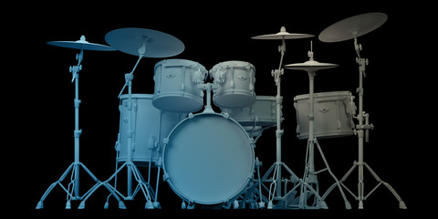 drum set on a black background. 3D render