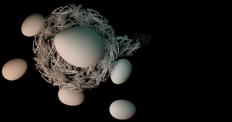 Easter eggs in the nest 3D render