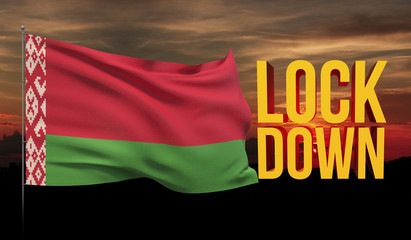 Coronavirus COVID-19 lockdown concept with waving national flag of Belarus. Pandemic 3D illustration.