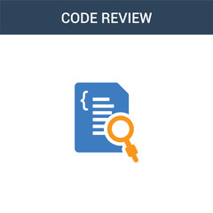 two colored Code review concept vector icon. 2 color Code review vector illustration. isolated blue and orange eps icon on white background.
