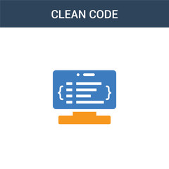 two colored Clean code concept vector icon. 2 color Clean code vector illustration. isolated blue and orange eps icon on white background.