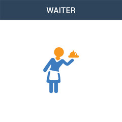two colored Waiter concept vector icon. 2 color Waiter vector illustration. isolated blue and orange eps icon on white background.