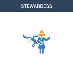 two colored stewardess concept vector icon. 2 color stewardess vector illustration. isolated blue and orange eps icon on white background.