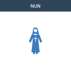 two colored Nun concept vector icon. 2 color Nun vector illustration. isolated blue and orange eps icon on white background.