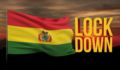 Coronavirus COVID-19 lockdown concept with waving national flag of Bolivia. Pandemic 3D illustration.