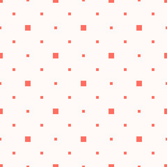 Simple minimalist geometric seamless pattern with small squares, dots, pixels. Vector abstract background in coral and white color. Subtle minimal texture. Repeat design for decor, fabric, wallpapers