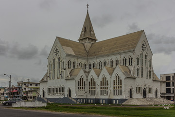 View of the old wooden cathedral of St. George's Cathedral Anglican Church in Georgetown, the capital of Guyana.
