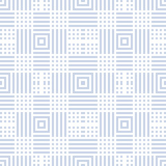 Vector geometric lines seamless pattern. Modern texture with squares, stripes, lines, chevron, repeat tiles. Simple abstract geometry. Subtle white and light blue graphic background. Stylish design