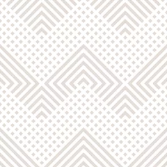  Vector geometrische lijnen naadloze patroon. Moderne textuur met diagonale strepen, onderbroken lijnen, chevron, zigzag, vierkanten. Eenvoudige abstracte geometrie. Subtiele minimale beige en witte grafische achtergrond © Olgastocker
