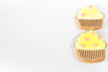 Gingerbread in the form of cakes on a white background. Holiday sweets