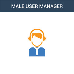 two colored Male User Manager face concept vector icon. 2 color Male User Manager face vector illustration. isolated blue and orange eps icon on white background.