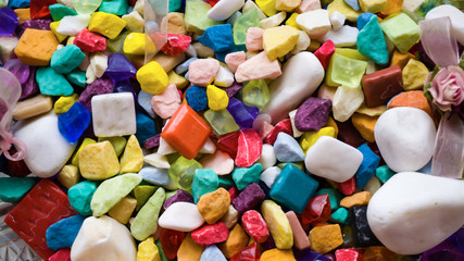 Mineral stones collection. Colorful stone texture background. Selective focus.