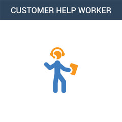 two colored Customer Help worker concept vector icon. 2 color Customer Help worker vector illustration. isolated blue and orange eps icon on white background.