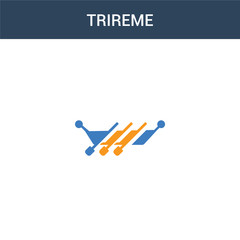 two colored trireme concept vector icon. 2 color trireme vector illustration. isolated blue and orange eps icon on white background.