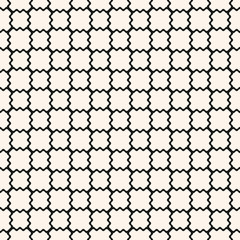 Mesh seamless pattern with thin wavy lines. Vector texture of lace, weaving, smooth lattice, grid, net, fence. Subtle monochrome geometric background. Simple black and white ornament. Repeat design