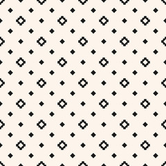 Vector geometric texture with small flower shapes, diamonds, squares, crosses. Abstract black and white minimalist modern seamless pattern. Simple minimal monochrome background. Repeat design