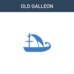 two colored Old Galleon concept vector icon. 2 color Old Galleon vector illustration. isolated blue and orange eps icon on white background.