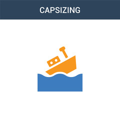 two colored capsizing concept vector icon. 2 color capsizing vector illustration. isolated blue and orange eps icon on white background.