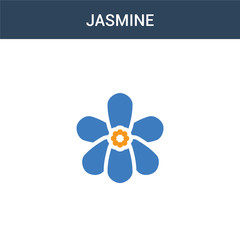 Fototapeta na wymiar two colored Jasmine concept vector icon. 2 color Jasmine vector illustration. isolated blue and orange eps icon on white background.