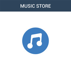 two colored Music store concept vector icon. 2 color Music store vector illustration. isolated blue and orange eps icon on white background.