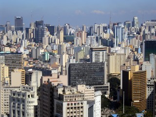 Fototapeta premium Sao Paulo, Brazil - April 27, 2015. View of Sao Bento region from Sao Paulo city buildings.