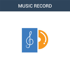 two colored Music Record concept vector icon. 2 color Music Record vector illustration. isolated blue and orange eps icon on white background.