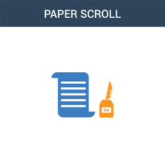 two colored paper Scroll concept vector icon. 2 color paper Scroll vector illustration. isolated blue and orange eps icon on white background.