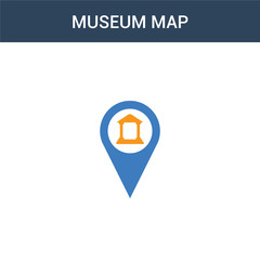 two colored museum Map concept vector icon. 2 color museum Map vector illustration. isolated blue and orange eps icon on white background.