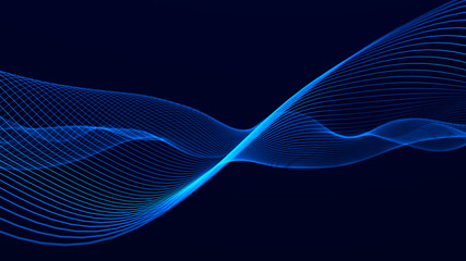 Futuristic wave on dark background. Colored pattern of connection lines. Technology or science. Pattern for background, wallpaper, presentation, design. 3D