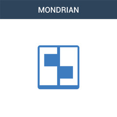 two colored Mondrian concept vector icon. 2 color Mondrian vector illustration. isolated blue and orange eps icon on white background.
