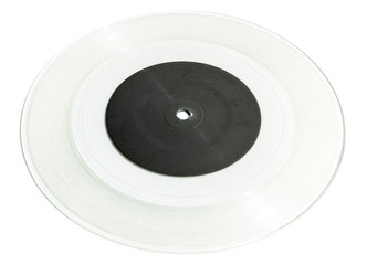Single seven inch transparent vinyl record