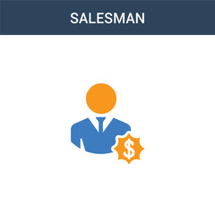 Fototapeta na wymiar two colored Salesman concept vector icon. 2 color Salesman vector illustration. isolated blue and orange eps icon on white background.