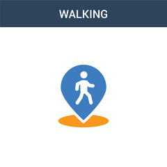 two colored Walking concept vector icon. 2 color Walking vector illustration. isolated blue and orange eps icon on white background.