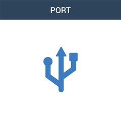 two colored Port concept vector icon. 2 color Port vector illustration. isolated blue and orange eps icon on white background.