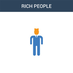 two colored Rich people concept vector icon. 2 color Rich people vector illustration. isolated blue and orange eps icon on white background.