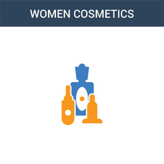 two colored Women Cosmetics concept vector icon. 2 color Women Cosmetics vector illustration. isolated blue and orange eps icon on white background.