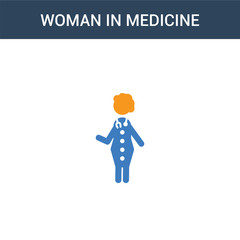 two colored Woman In Medicine concept vector icon. 2 color Woman In Medicine vector illustration. isolated blue and orange eps icon on white background.