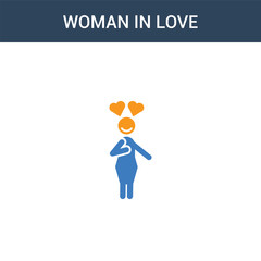 two colored Woman In Love concept vector icon. 2 color Woman In Love vector illustration. isolated blue and orange eps icon on white background.