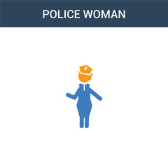 two colored Police Woman concept vector icon. 2 color Police Woman vector illustration. isolated blue and orange eps icon on white background.