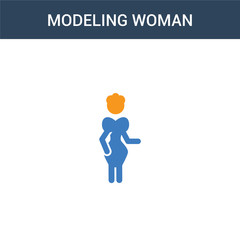 two colored Modeling Woman concept vector icon. 2 color Modeling Woman vector illustration. isolated blue and orange eps icon on white background.