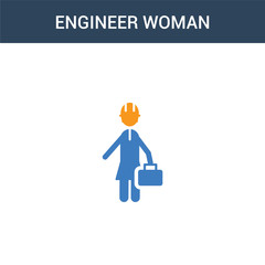 two colored Engineer Woman concept vector icon. 2 color Engineer Woman vector illustration. isolated blue and orange eps icon on white background.