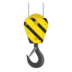 Industrial Hook Icon Isolated on White Background. Construction Crane Logo. Old Lifting Machinary and Steel Rope.