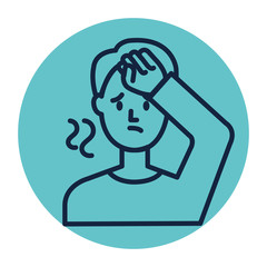 man with fever in frame circular vector illustration design