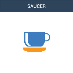 two colored saucer concept vector icon. 2 color saucer vector illustration. isolated blue and orange eps icon on white background.
