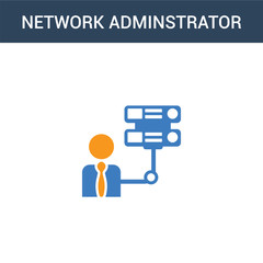 Fototapeta premium two colored network adminstrator concept vector icon. 2 color network adminstrator vector illustration. isolated blue and orange eps icon on white background.