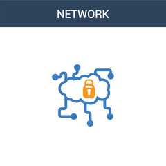 two colored Network concept vector icon. 2 color Network vector illustration. isolated blue and orange eps icon on white background.