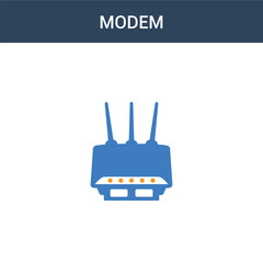 Obraz premium two colored Modem concept vector icon. 2 color Modem vector illustration. isolated blue and orange eps icon on white background.