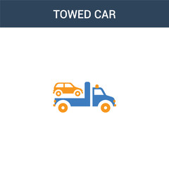 two colored Towed car concept vector icon. 2 color Towed car vector illustration. isolated blue and orange eps icon on white background.