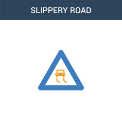 two colored Slippery road concept vector icon. 2 color Slippery road vector illustration. isolated blue and orange eps icon on white background.